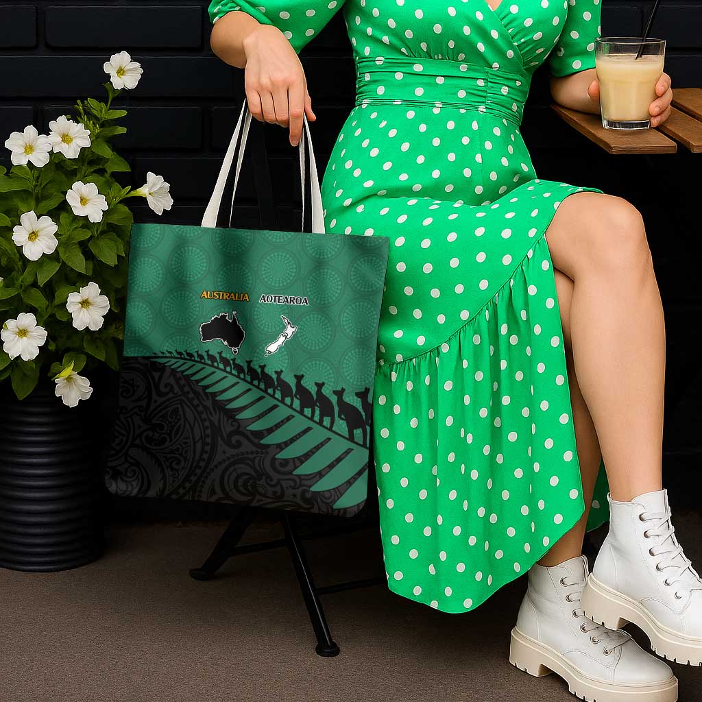 Australia New Zealand Rugby Tote Bag Green Aboriginal Wallabies and Maori Black Fern - Polynesian Pride