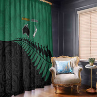 Australia New Zealand Rugby Window Curtain Green Aboriginal Wallabies and Maori Black Fern - Polynesian Pride