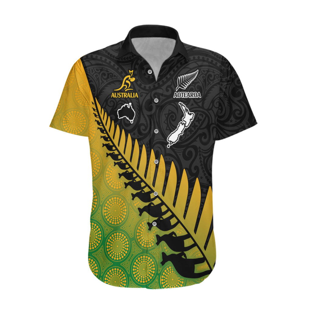 Australia Wallabies and Aotearoa Rugby Hawaiian Shirt Kangaroo Black Fern Maori Gradient Vibe LT9 Gradient - Polynesian Pride