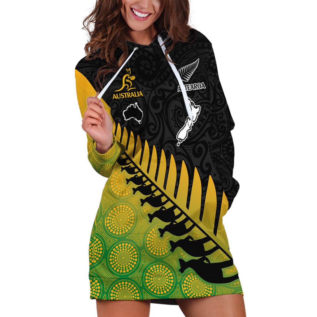 Australia Wallabies and Aotearoa Rugby Hoodie Dress Kangaroo Black Fern Maori Gradient Vibe LT9 Gradient - Polynesian Pride