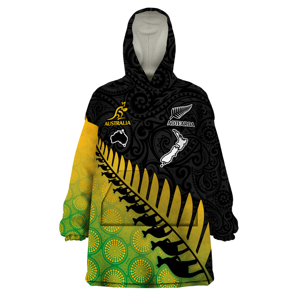 Australia Wallabies and Aotearoa Rugby Wearable Blanket Hoodie Kangaroo Black Fern Maori Gradient Vibe LT9 One Size Gradient - Polynesian Pride