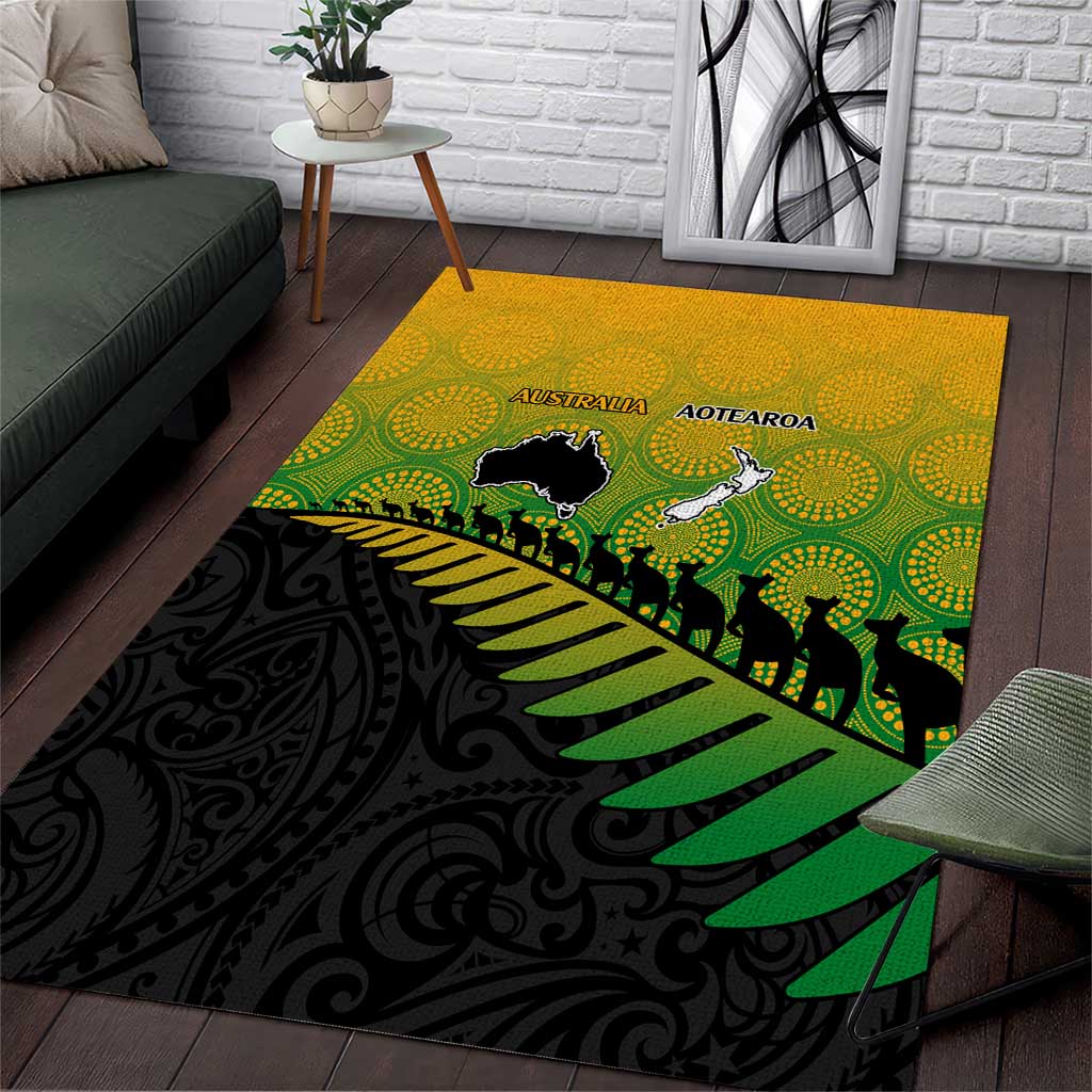 Australia New Zealand Rugby Area Rug Gradient Aboriginal Wallabies and Maori Black Fern - Polynesian Pride