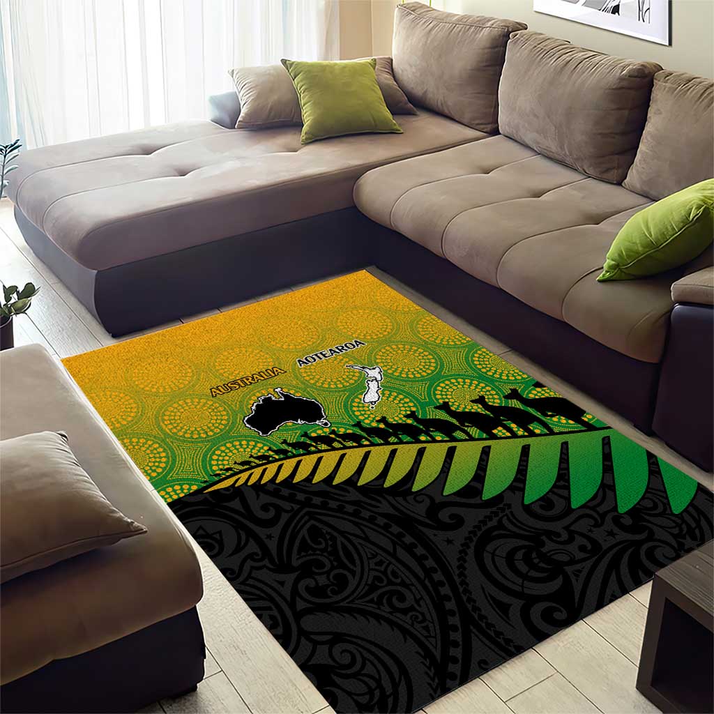 Australia New Zealand Rugby Area Rug Gradient Aboriginal Wallabies and Maori Black Fern - Polynesian Pride
