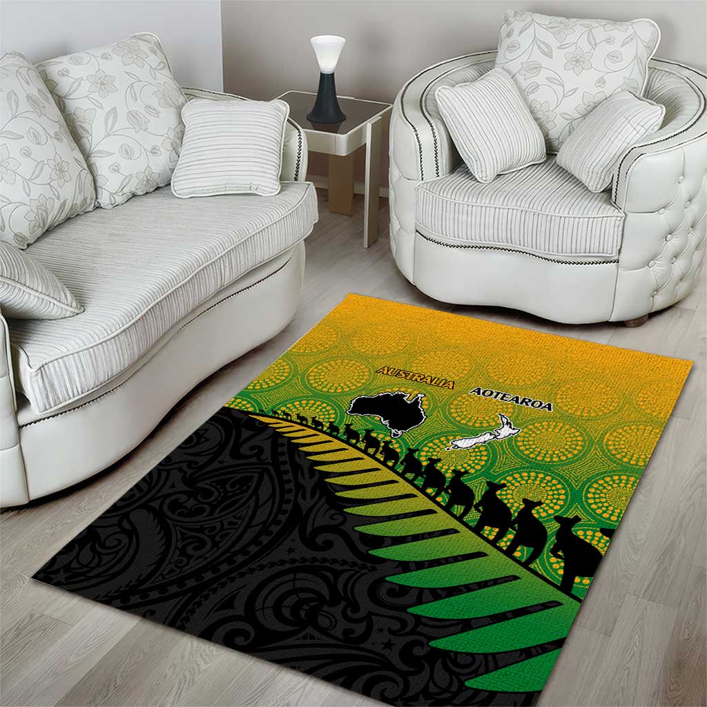 Australia New Zealand Rugby Area Rug Gradient Aboriginal Wallabies and Maori Black Fern - Polynesian Pride
