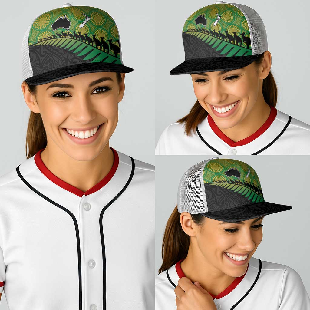 Australia New Zealand Rugby Baseball Net Cap Gradient Aboriginal Wallabies and Maori Black Fern - Polynesian Pride