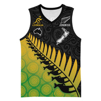 Australia New Zealand Rugby Basketball Jersey Gradient Aboriginal Wallabies and Maori Black Fern - Polynesian Pride