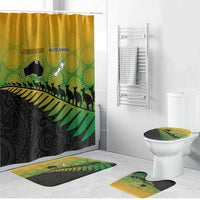 Australia New Zealand Rugby Bathroom Set Gradient Aboriginal Wallabies and Maori Black Fern - Polynesian Pride