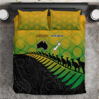 Australia New Zealand Rugby Bedding Set Gradient Aboriginal Wallabies and Maori Black Fern - Polynesian Pride