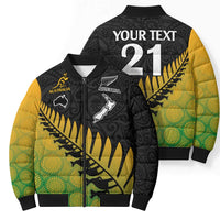 Australia New Zealand Rugby Bomber Puffer Jacket Gradient Aboriginal Wallabies and Maori Black Fern - Polynesian Pride