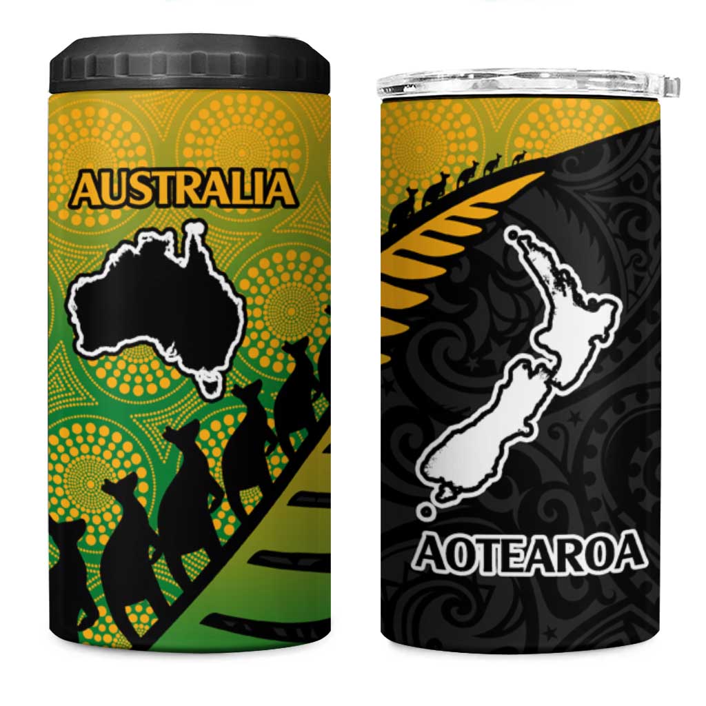 Australia New Zealand Rugby 4 in 1 Can Cooler Tumbler Gradient Aboriginal Wallabies and Maori Black Fern - Polynesian Pride