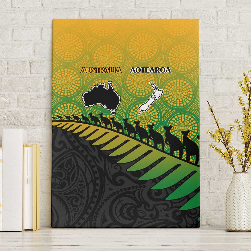 Australia New Zealand Rugby Canvas Wall Art Gradient Aboriginal Wallabies and Maori Black Fern - Polynesian Pride