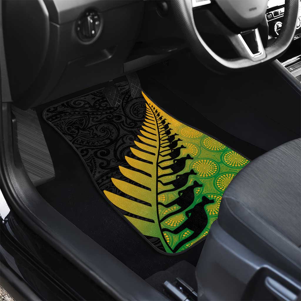 Australia New Zealand Rugby Car Mats Gradient Aboriginal Wallabies and Maori Black Fern - Polynesian Pride