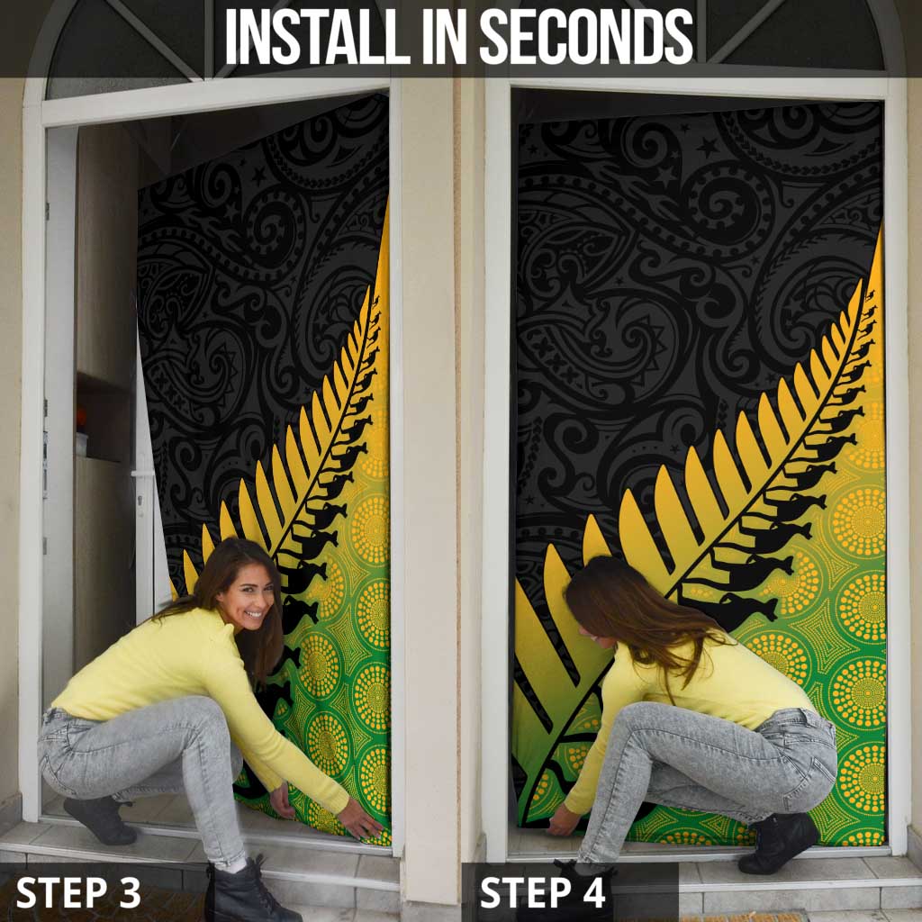 Australia New Zealand Rugby Door Cover Gradient Aboriginal Wallabies and Maori Black Fern - Polynesian Pride