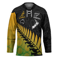 Australia New Zealand Rugby Hockey Jersey Gradient Aboriginal Wallabies and Maori Black Fern - Polynesian Pride