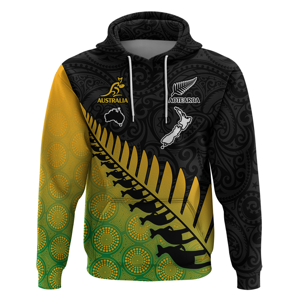 Custom Australia Wallabies and Aotearoa Rugby Hoodie Kangaroo Black Fern Maori Gradient Vibe LT9 Pullover Hoodie Gradient - Polynesian Pride