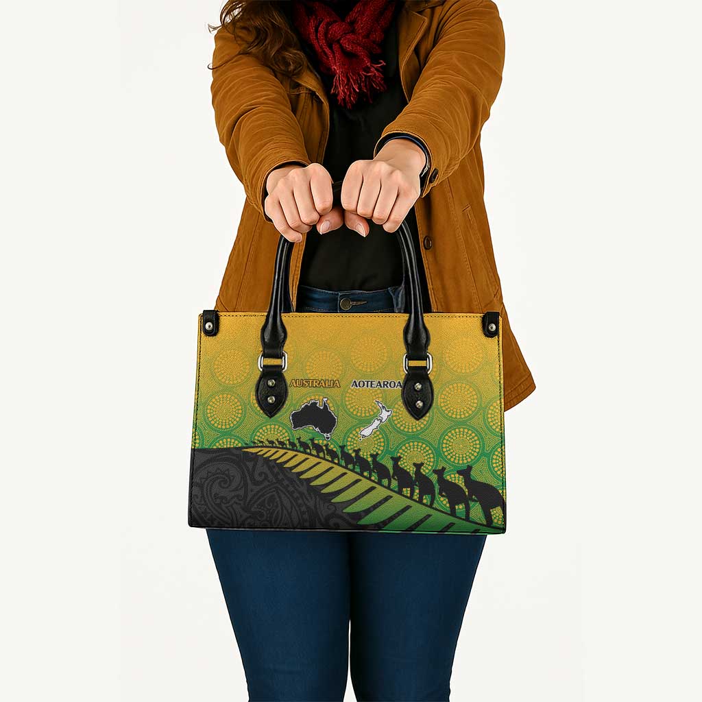 Australia New Zealand Rugby Leather Bag Gradient Aboriginal Wallabies and Maori Black Fern - Polynesian Pride