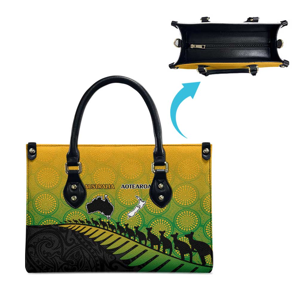 Australia New Zealand Rugby Leather Bag Gradient Aboriginal Wallabies and Maori Black Fern - Polynesian Pride