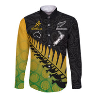 Custom Australia Wallabies and Aotearoa Rugby Long Sleeve Button Shirt Kangaroo Black Fern Maori Gradient Vibe LT9 Unisex Gradient - Polynesian Pride