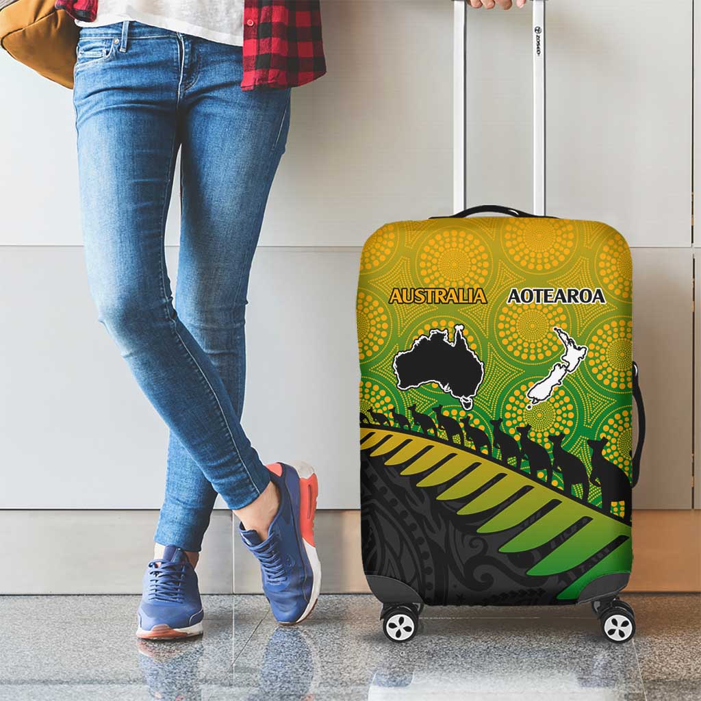 Australia New Zealand Rugby Luggage Cover Gradient Aboriginal Wallabies and Maori Black Fern - Polynesian Pride