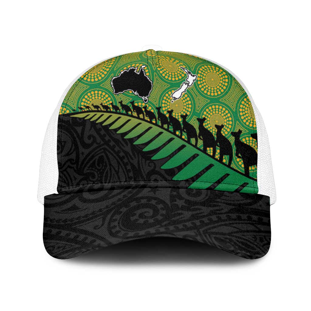 Australia New Zealand Rugby Mesh Trucker Cap Gradient Aboriginal Wallabies and Maori Black Fern - Polynesian Pride