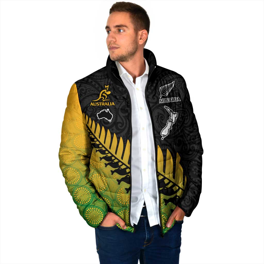 Australia New Zealand Rugby Padded Jacket Gradient Aboriginal Wallabies and Maori Black Fern - Polynesian Pride