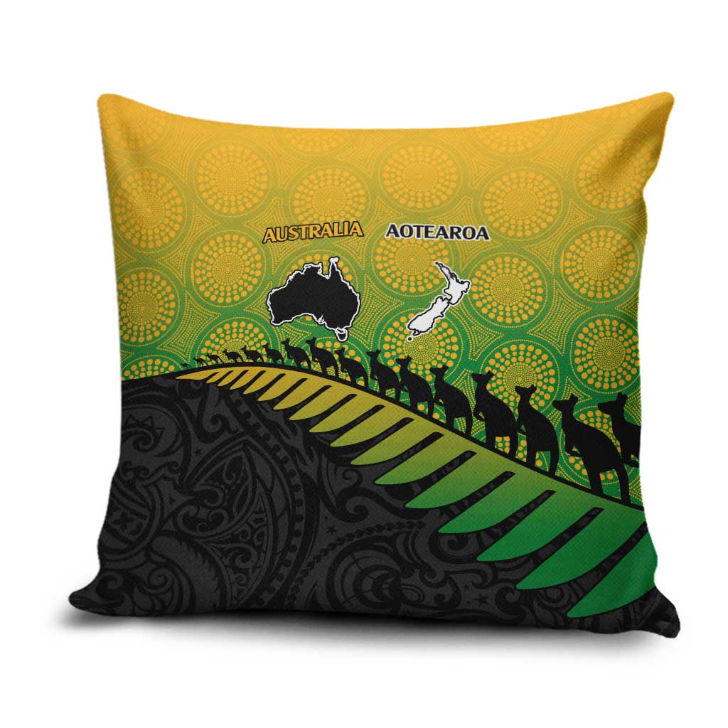 Australia New Zealand Rugby Pillow Cover Gradient Aboriginal Wallabies and Maori Black Fern - Polynesian Pride