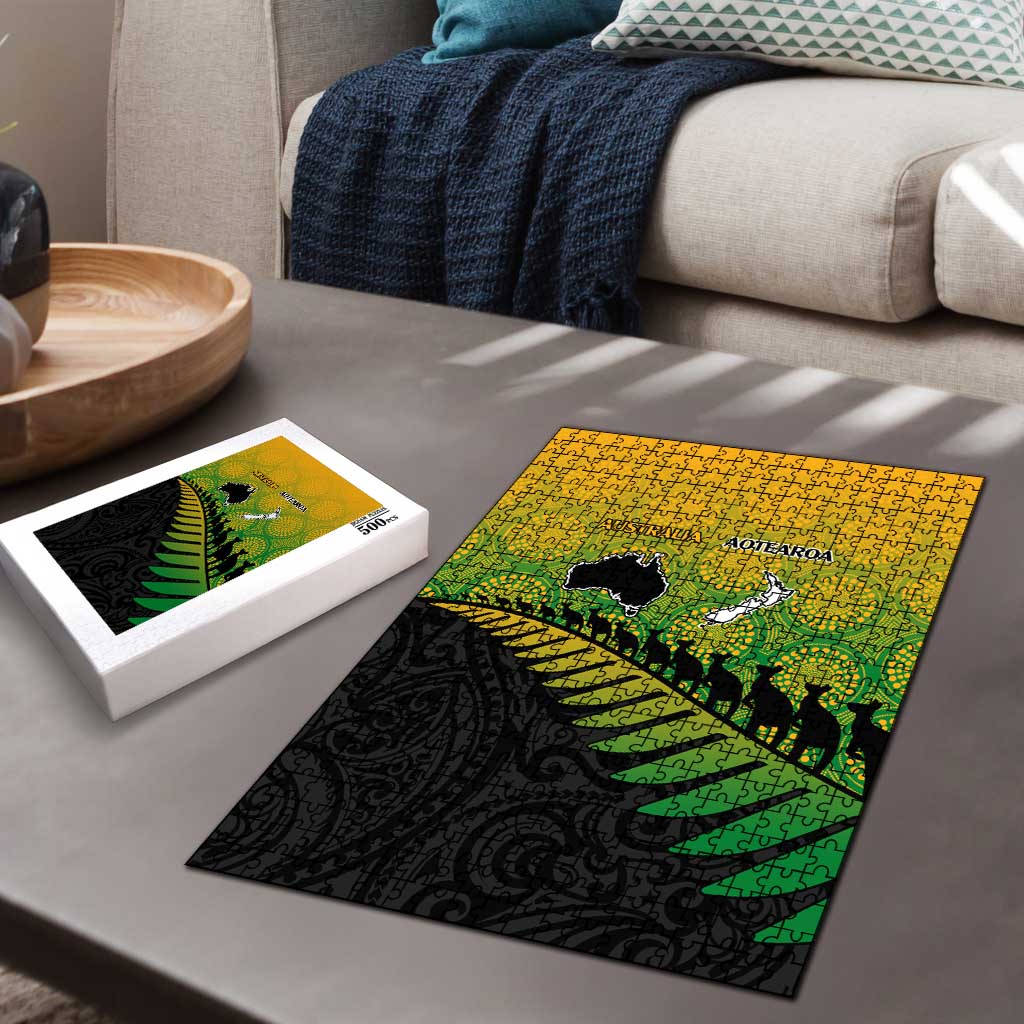 Australia New Zealand Rugby Puzzle Gradient Aboriginal Wallabies and Maori Black Fern - Polynesian Pride