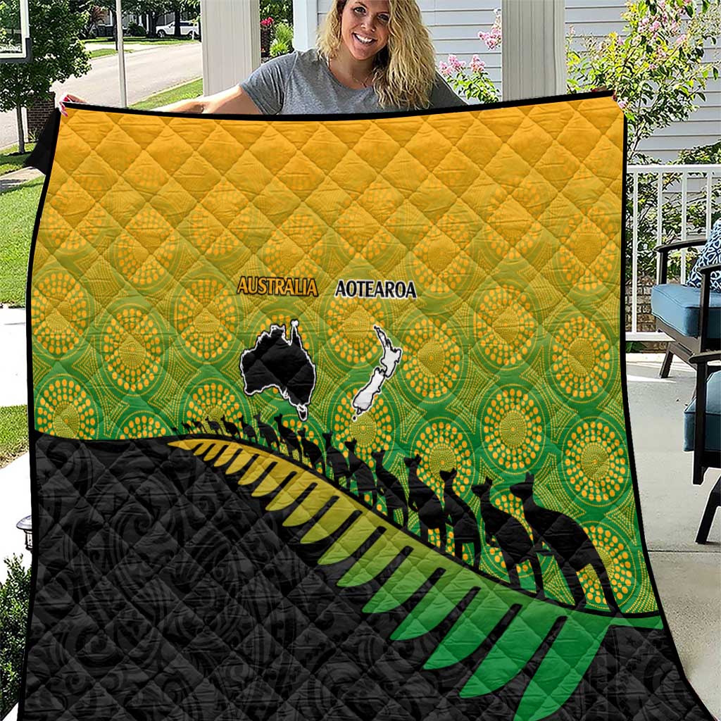 Australia New Zealand Rugby Quilt Gradient Aboriginal Wallabies and Maori Black Fern - Polynesian Pride