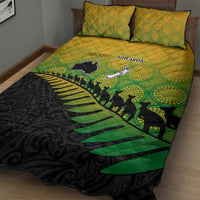 Australia New Zealand Rugby Quilt Bed Set Gradient Aboriginal Wallabies and Maori Black Fern - Polynesian Pride