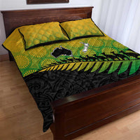 Australia New Zealand Rugby Quilt Bed Set Gradient Aboriginal Wallabies and Maori Black Fern - Polynesian Pride