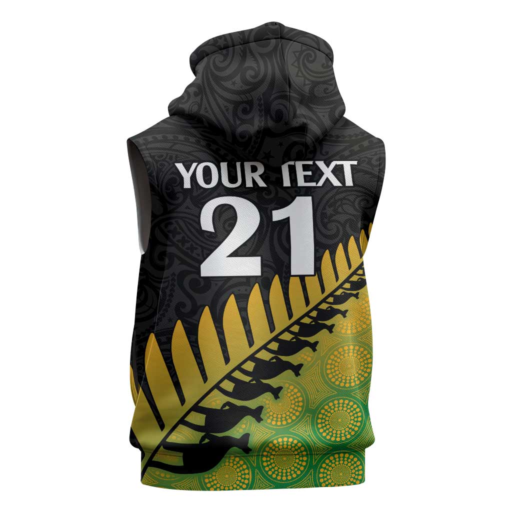 Australia New Zealand Rugby Sleeveless Hoodie Gradient Aboriginal Wallabies and Maori Black Fern - Polynesian Pride