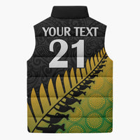 Australia New Zealand Rugby Sleeveless Puffer Jacket Gradient Aboriginal Wallabies and Maori Black Fern - Polynesian Pride