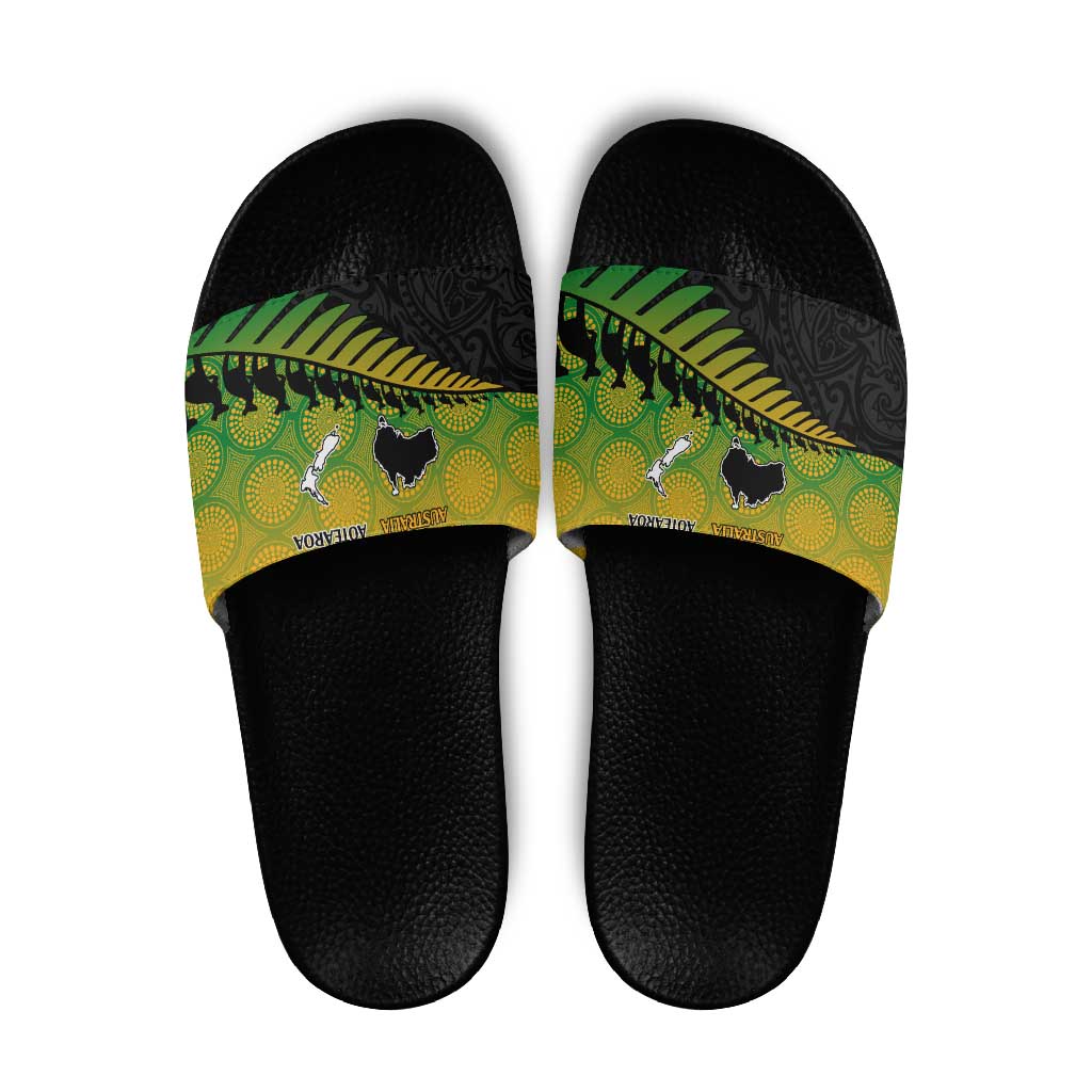 Australia New Zealand Rugby Slide Sandals Gradient Aboriginal Wallabies and Maori Black Fern - Polynesian Pride