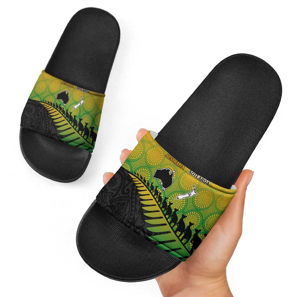 Australia New Zealand Rugby Slide Sandals Gradient Aboriginal Wallabies and Maori Black Fern - Polynesian Pride