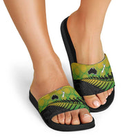 Australia New Zealand Rugby Slide Sandals Gradient Aboriginal Wallabies and Maori Black Fern - Polynesian Pride
