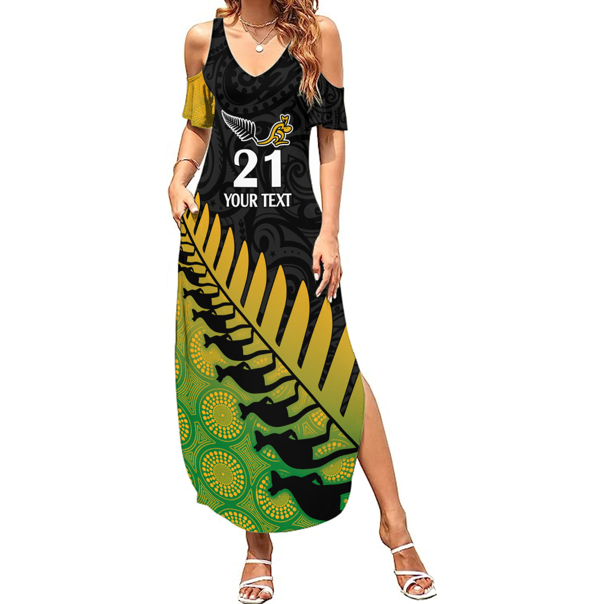 Custom Australia Wallabies and Aotearoa Rugby Summer Maxi Dress Kangaroo Black Fern Maori Gradient Vibe LT9 Women Gradient - Polynesian Pride