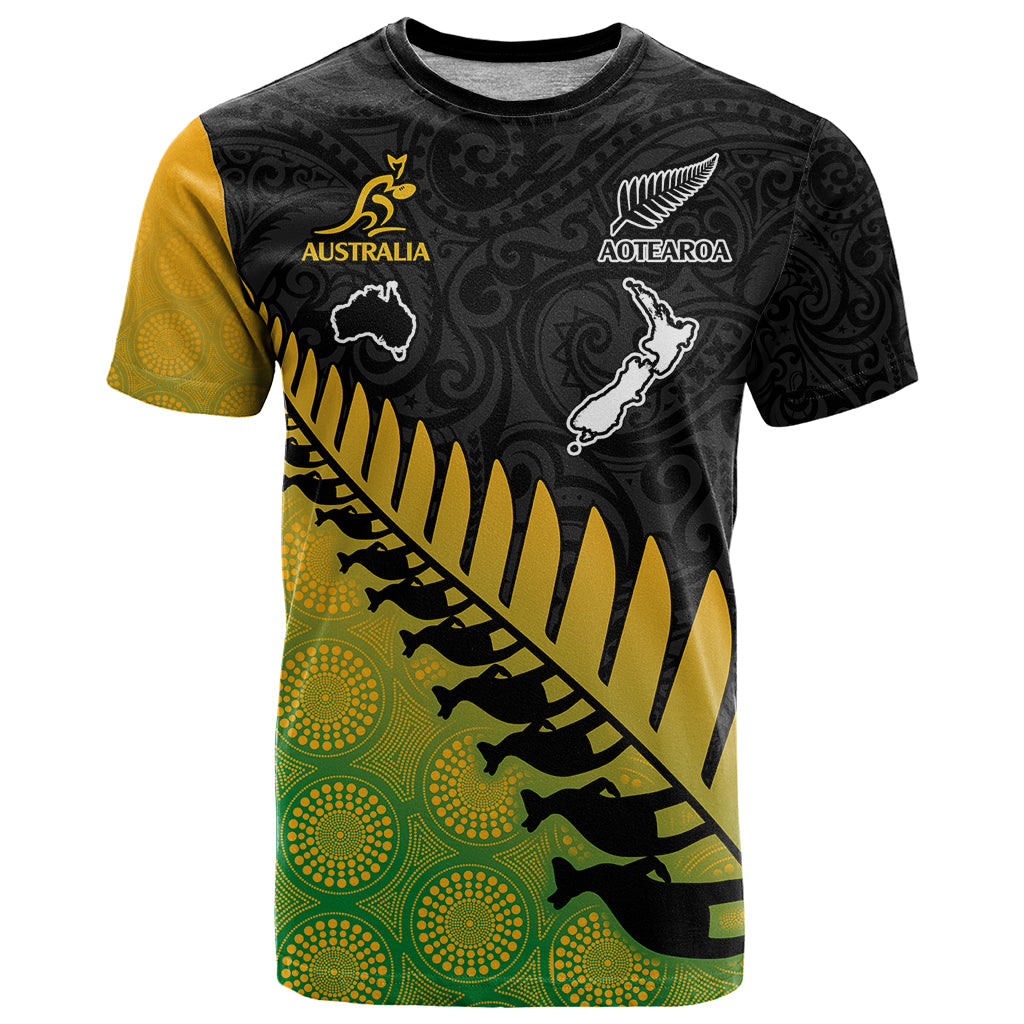 Custom Australia Wallabies and Aotearoa Rugby T Shirt Kangaroo Black Fern Maori Gradient Vibe LT9 Gradient - Polynesian Pride