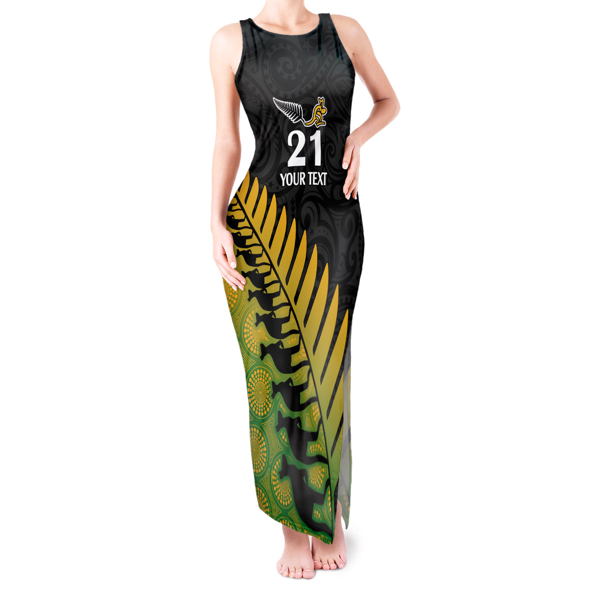 Custom Australia Wallabies and Aotearoa Rugby Tank Maxi Dress Kangaroo Black Fern Maori Gradient Vibe LT9 Women Gradient - Polynesian Pride