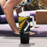 Australia New Zealand Rugby Tumbler With Handle Gradient Aboriginal Wallabies and Maori Black Fern - Polynesian Pride