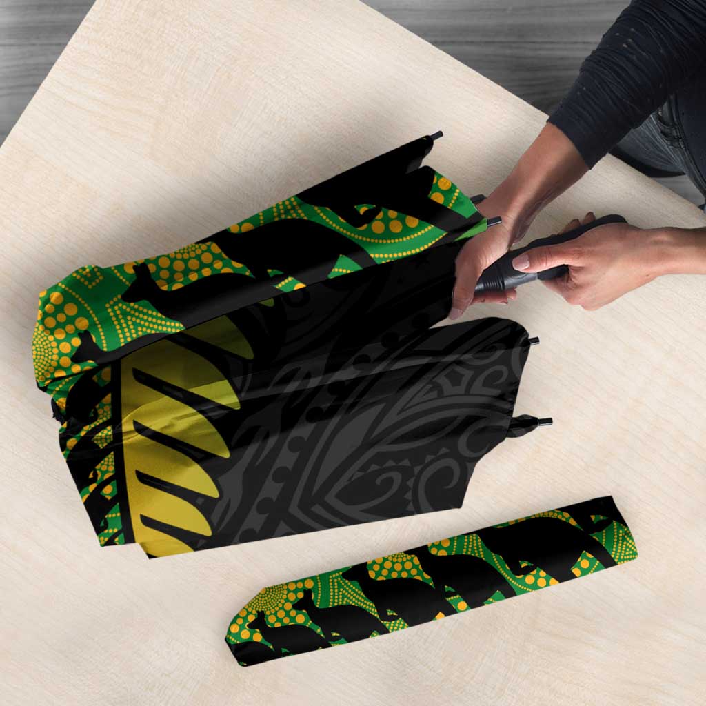 Australia New Zealand Rugby Umbrella Gradient Aboriginal Wallabies and Maori Black Fern - Polynesian Pride