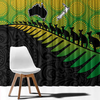 Australia New Zealand Rugby Window Curtain Gradient Aboriginal Wallabies and Maori Black Fern - Polynesian Pride
