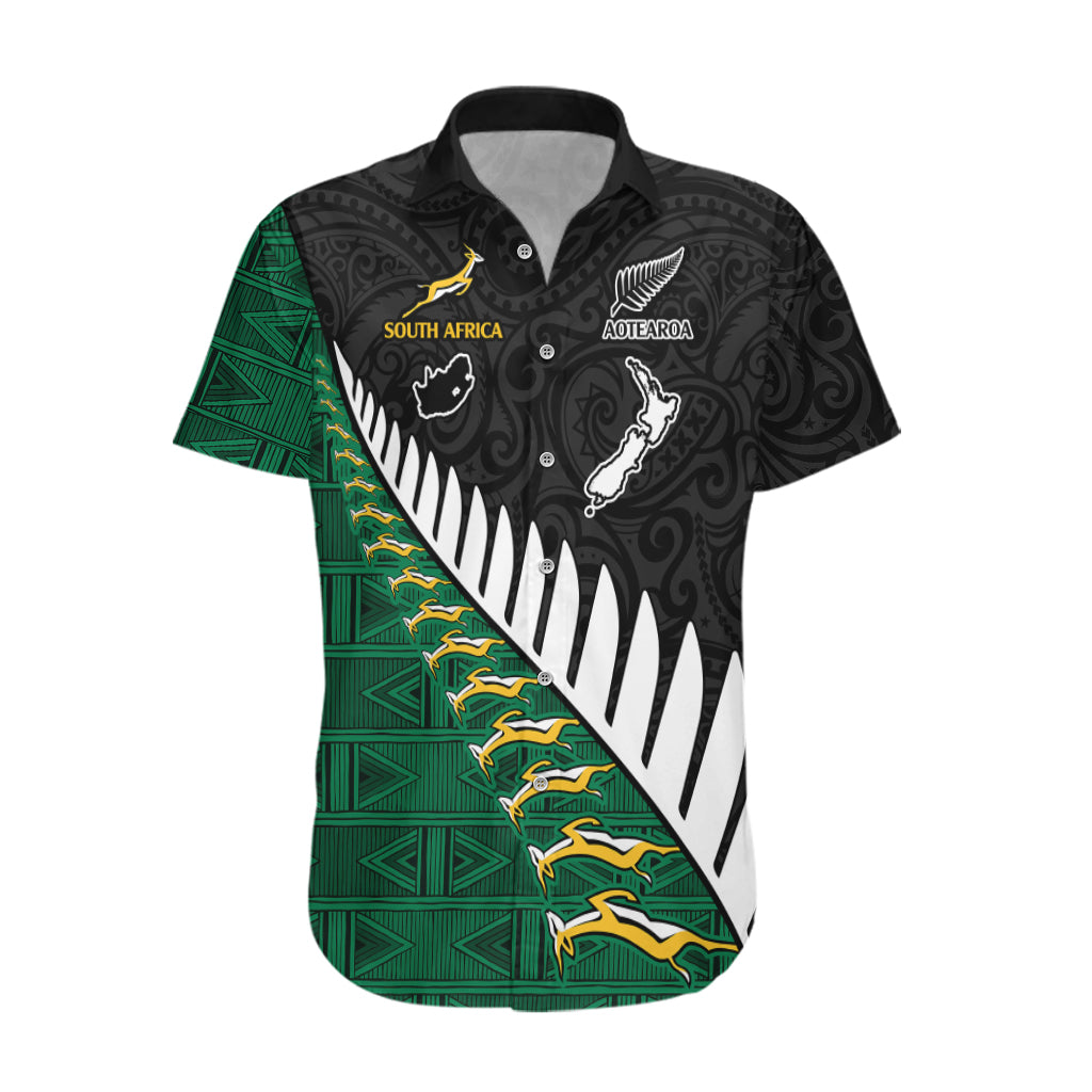 South Africa and Aotearoa Rugby Hawaiian Shirt Springboks Black Fern Maori Vibe LT9 Black - Polynesian Pride