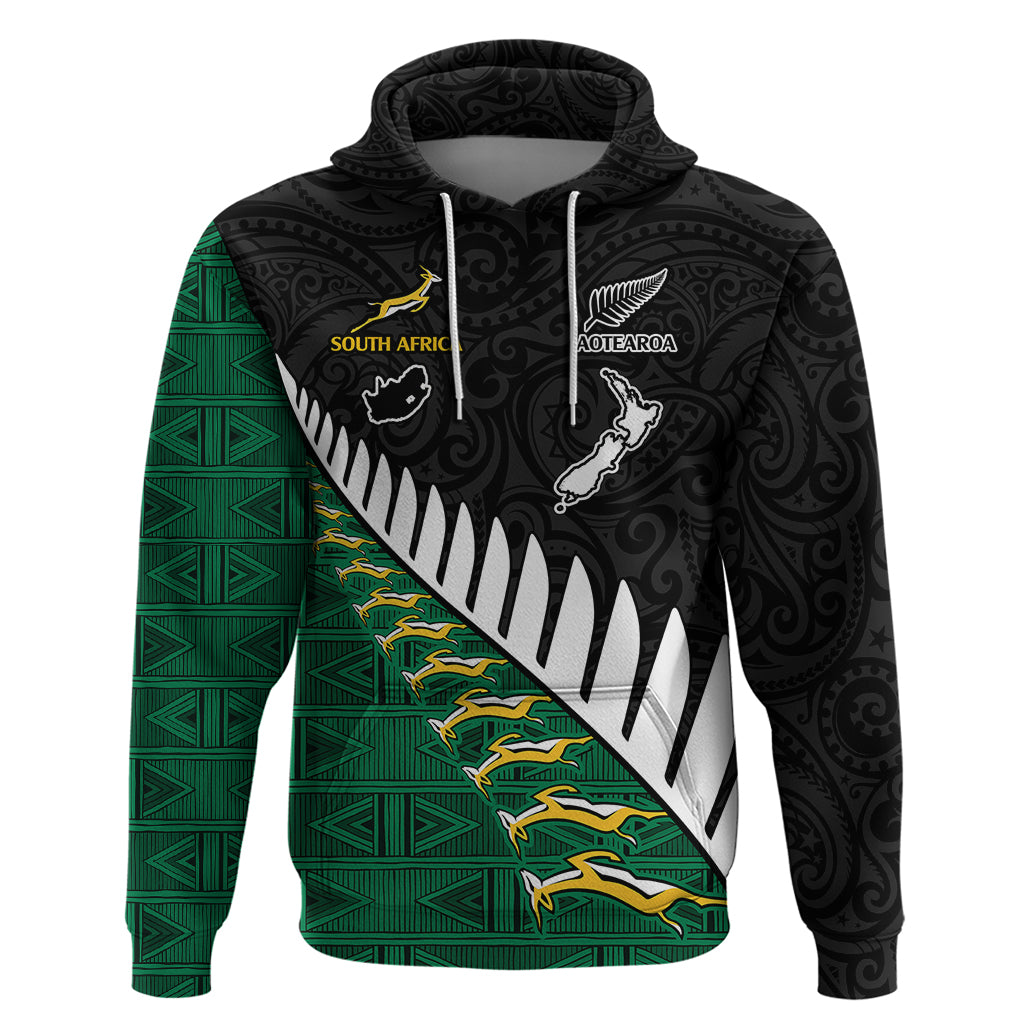 Custom South Africa and Aotearoa Rugby Hoodie Springboks Black Fern Maori Vibe LT9 Pullover Hoodie Black - Polynesian Pride