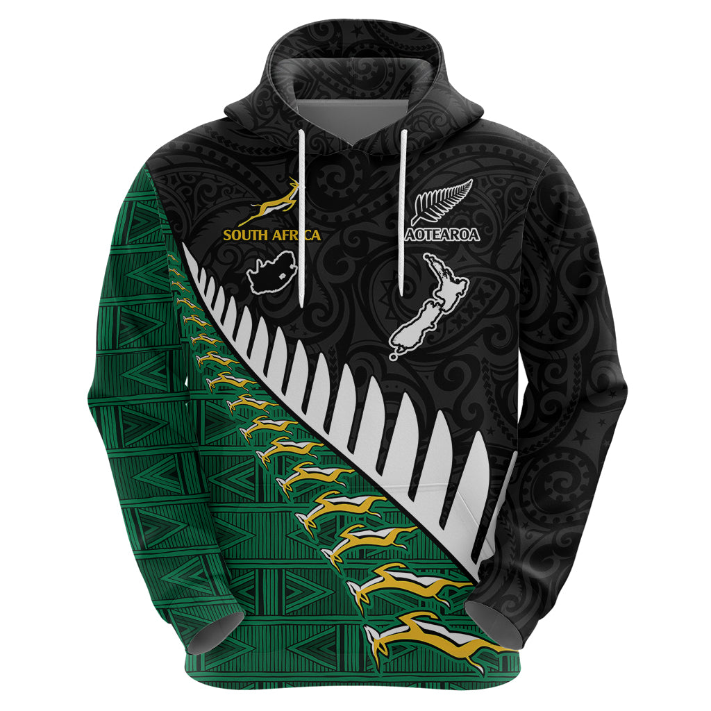 Custom South Africa and Aotearoa Rugby Hoodie Springboks Black Fern Maori Vibe LT9 - Polynesian Pride