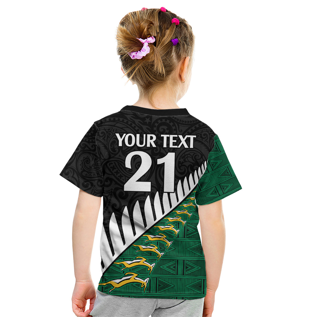 Custom South Africa and Aotearoa Rugby Kid T Shirt Springboks Black Fern Maori Vibe LT9 - Polynesian Pride