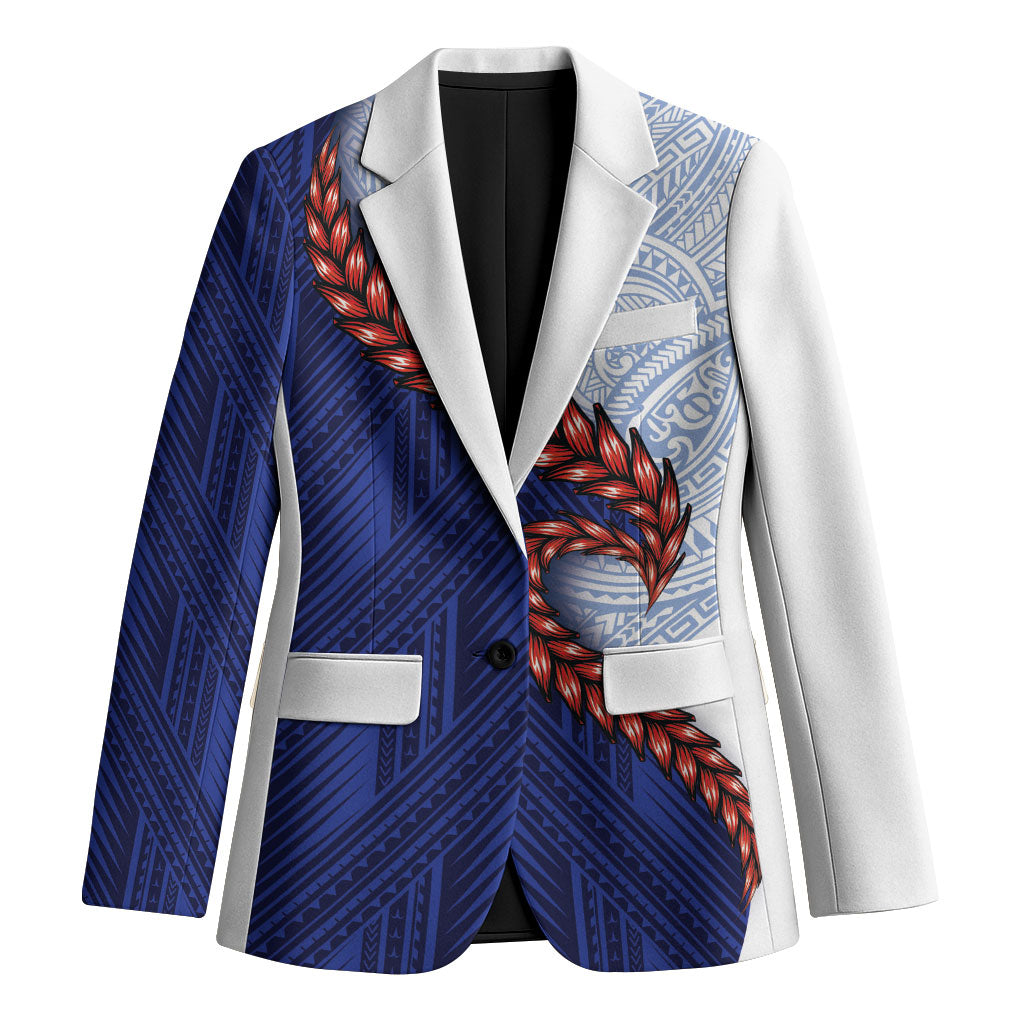 Ula Fala Red Samoa Chief Blazer Samoan Art Black Tribal LT9 Unisex Blue - Polynesian Pride