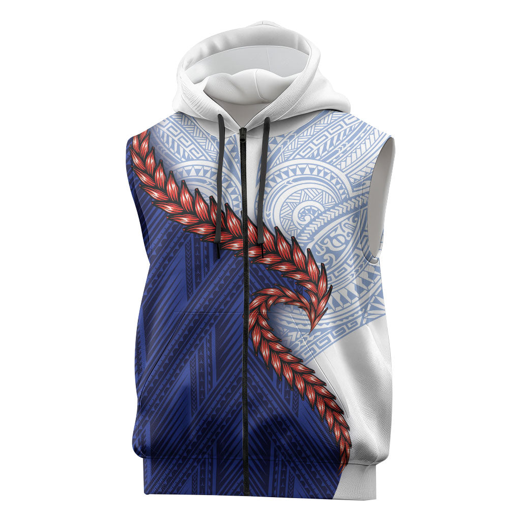 Ula Fala Red Samoa Chief Sleeveless Zip Hoodie Samoan Art Black Tribal