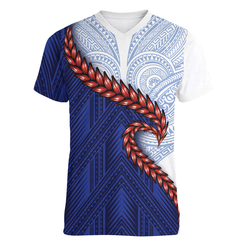Ula Fala Red Samoa Chief Women V-Neck T-Shirt Samoan Art Black Tribal
