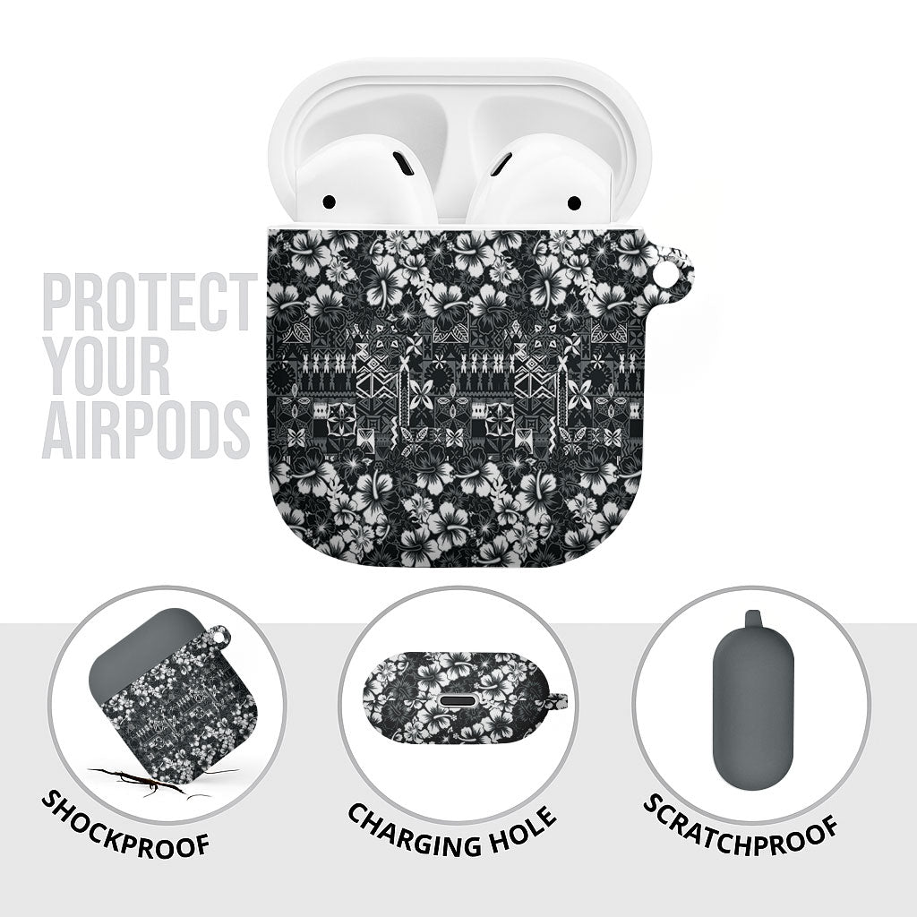 Black Hawaiian Tapa Tribal Hibiscus AirPods Case