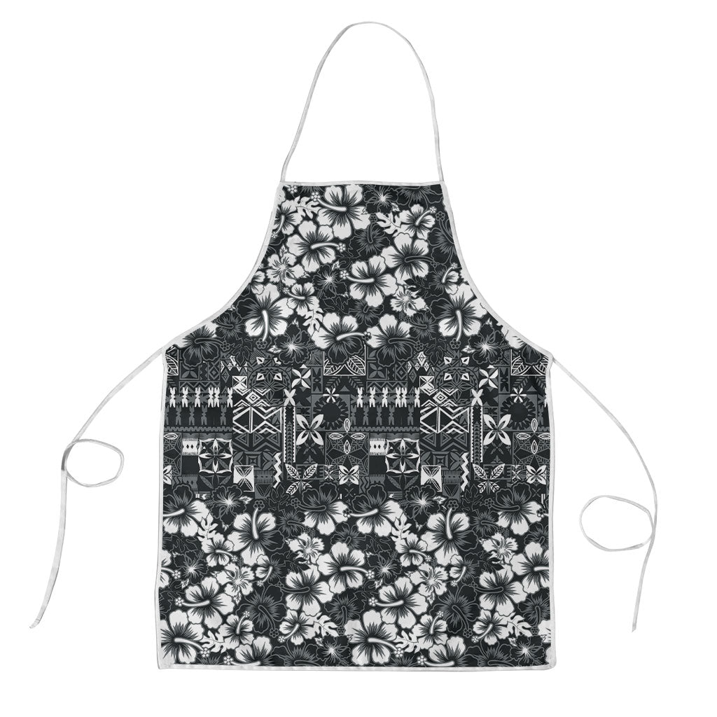 Black Hawaiian Tapa Tribal Hibiscus Apron LT9 Black - Polynesian Pride